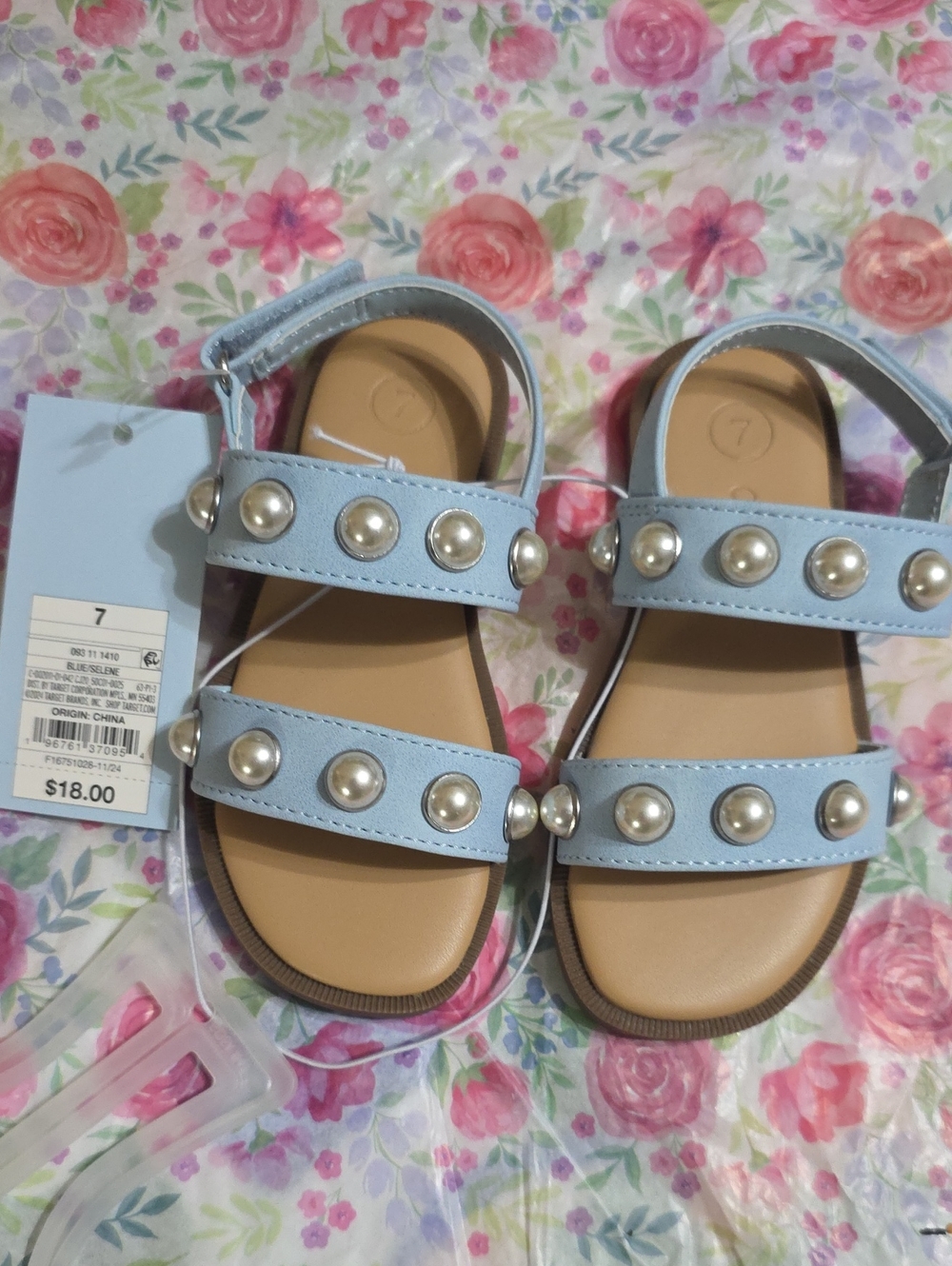 Cat & Jack Light Blue Pearl Strap Girls Sandals